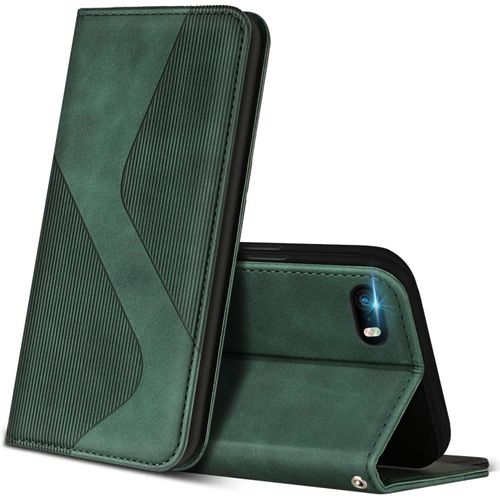 SJZG-Coque Pour Iphone 5 / Iphone 5S, Premium Étui Housse En Cuir De Protection Avec [Emplacements Cartes] [Magnetique], Clapet Folio Portefeuille Pour Iphone 5 / Iphone 5S (Vert)