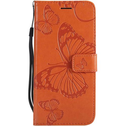 KAL-Coque Pour Galaxy A6 2018, Papillon Imprimé Pu En Cuir Coque Magnétique Portefeuille Tpu Étui Housse Pour Samsung Galaxy A6 2018 - Orange