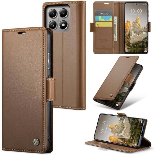 SJZG-Coque Pour Xiaomi 14T, Étui Housse En Rfid Protection Premium Pu Cuir Portefeuille Rabat Case Magnétique Stand Antichoc, Étui Case Pour Xiaomi 14T, Marron