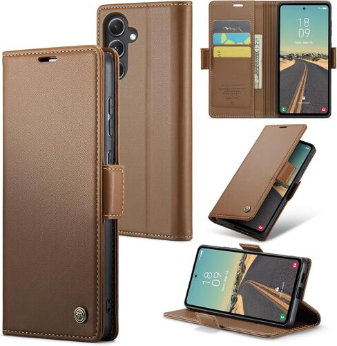 SJZG-Coque Pour Samsung Galaxy S23 Fe, Étui Housse En Rfid Protection Premium Pu Cuir Portefeuille Rabat Case Magnétique Stand Antichoc, Étui Case Pour Samsung Galaxy S23 Fe, Marron