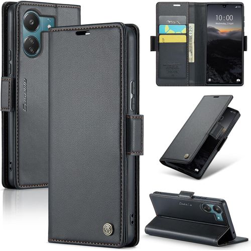 Eryi-Coque Pour Xiaomi Redmi 13c/Poco C65, Étui Housse En Rfid Protection Premium Pu Cuir Portefeuille Rabat Case Magnétique Stand Antichoc, Étui Case Pour Xiaomi Redmi 13c/Poco C65, Noir