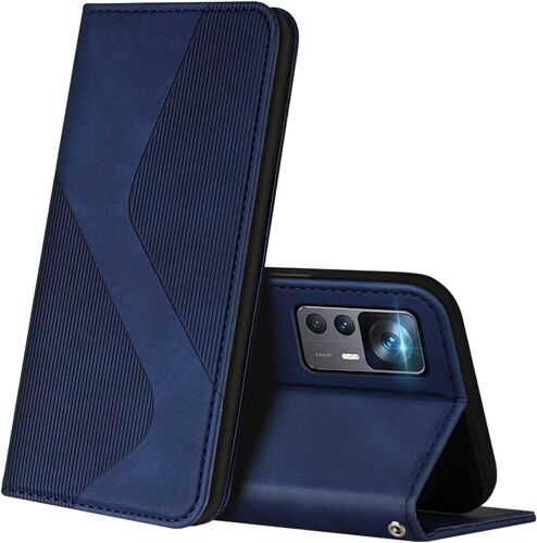 SJZG-Coque Pour Xiaomi 12T / 12T Pro, Premium Étui Housse En Cuir De Protection Avec [Emplacements Cartes] [Magnetique], Clapet Folio Portefeuille Pour Xiaomi 12T / 12T Pro (Bleu)