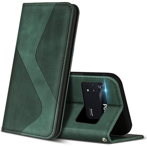KAL-Coque Pour Xiaomi Poco M4 Pro 4G, Premium Étui Housse En Cuir De Protection Avec [Emplacements Cartes] [Magnetique], Clapet Folio Portefeuille Pour Xiaomi Poco M4 Pro 4G (Vert)