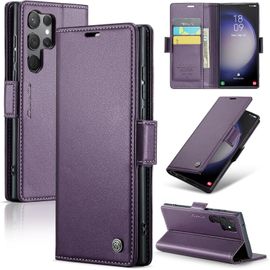 Kal-Coque Pour Samsung Galaxy S23 Ultra, Étui Housse En Rfid Protection Premium Pu Cuir Portefeuille Rabat Case Magnétique Stand Antichoc, Étui Case Pour Samsung Galaxy S23 Ultra, Violet