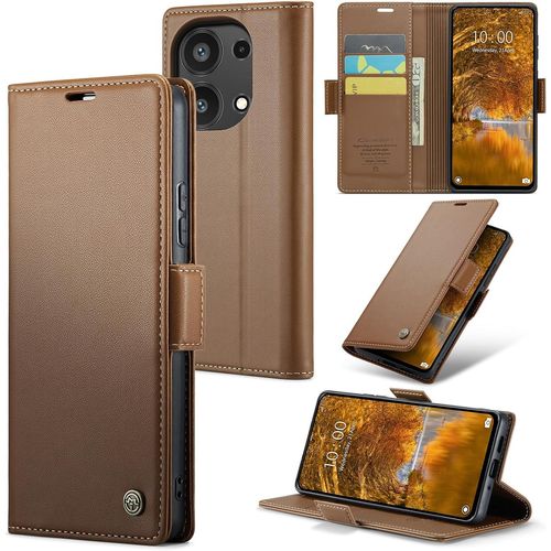 Kal-Coque Pour Xiaomi Redmi Note 13 Pro 4g, Étui Housse En Rfid Protection Premium Pu Cuir Portefeuille Rabat Case Magnétique Stand Antichoc, Étui Case Pour Xiaomi Redmi Note 13 Pro 4g, Marron