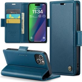 Kalanka-Coque Pour Iphone 15 Plus, Étui Housse En Rfid Protection Premium Pu Cuir Portefeuille Rabat Case Magnétique Stand Antichoc, Étui Case Pour Iphone 15 Plus, Bleu