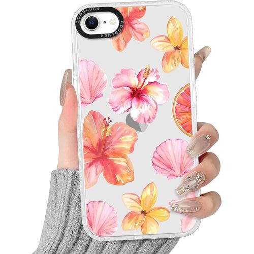 Transparente Coque Pour Iphone 7/8/Se 2020/Se 2022, Aesthetic Hibiscus Fleur Été Flower Rosa Motif Étui Mignon Design Housse Pour Filles, Silicone Cover Case Pour Iphone Se 4,7"",Coquillage