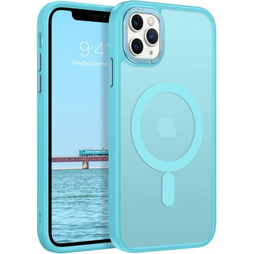 Sjzg-Coque Pour Iphone 11 Pro Max Compatible Avec Magsafe, Magnétique Case Protection Antichoc Complète,Étui Dos Translucide Anti Rayures Fem Hom Coque Pour Iphone 11 Pro Max 6.5''-Teal Blue