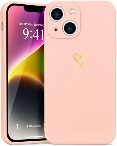Coque Compatible avec iPhone 14 Antichoc Coque Silicone TPU avec Motif Coeur d'amour Dor¿¿ Mignon ?tui Protection Compl¿¿te Souple pour iPhone 14 6,1 Pouces (Rose)