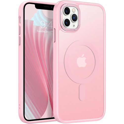 LORANKA-Coque pour iPhone 11 Pro Max Compatible avec MagSafe, Magnétique Case Protection Antichoc Complète,Étui Dos Translucide Anti Rayures Fem Hom Coque pour iPhone 11 Pro Max 6.5''-Rose