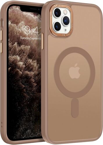 SJZG-Coque Pour Iphone 11 Pro Max Compatible Avec Magsafe, Magnétique Case Protection Antichoc Complète,Étui Dos Translucide Anti Rayures Fem Hom Coque Pour Iphone 11 Pro Max 6.5''-Orange