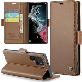 Coque Pour Samsung Galaxy S22 Ultra Étui Portefeuille Wallet Cover En Cuir Pu Avec Cartes Magnétique Et Rfid Protection Antivol Folio Housse Samsung S22 Ultra Case, Brun
