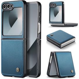 Kal-Coque Pour Samsung Galaxy Z Flip 6 Étui Portefeuille Wallet Cover En Cuir Pu Avec Cartes Magnétique Et Rfid Protection Antivol Folio Housse Galaxy Z Flip 6 Case, Bleu
