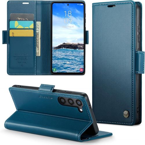 Kalanka-Coque Pour Samsung Galaxy S24/25 Plus Étui Portefeuille Cover En Cuir Pu Wallet Avec Cartes Magnétique Et Rfid Protection Antivol Folio Housse Samsung S25 Plus Case, Bleu