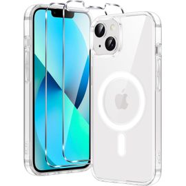Coque Magnétique Iphone 13 Mini Compatible Magsafe Avec 2 Verres Trempés ¿ Bumper Tpu Antichoc Antirayures Transparent, Protection Écran Et Caméra