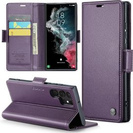 Coque Pour Samsung Galaxy S22 Ultra Étui Portefeuille Wallet Cover En Cuir Pu Avec Cartes Magnétique Et Rfid Protection Antivol Folio Housse Samsung S22 Ultra Case, Violet