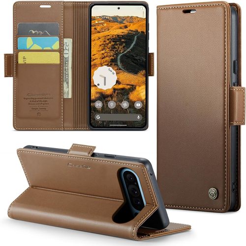 Kal-Coque Pour Google Pixel 9 Pro Xl Étui Portefeuille Wallet Cover En Cuir Pu Avec Cartes Magnétique Et Rfid Protection Antivol Folio Housse Google Pixel 9 Pro Xl Case, Brun