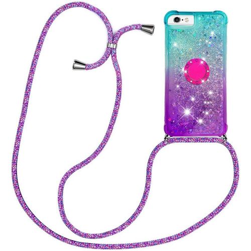 Tea-Collier Pour Iphone 7/ Iphone 8/ Iphone Se 2020 Coque Glitter Quicksands Étui De Téléphone Avec Cordon, Tour De Cou Lanière En Corde Housse Pour Smartphone Lanyard Case - Cover Necklace Stylée