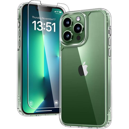 Jakn-Coque Pour Iphone 13 Pro Max Avec Protection D'écran En Verre Trempé,Protection Militaire,Coque Bumper Transparente Antichoc - Transparent