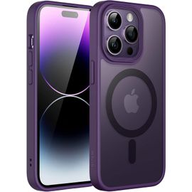 Coque magnétique compatible MagSafe pour iPhone 14 Pro 6,1 pouces - Dos translucide mat, fine et antichoc (Violet foncé)