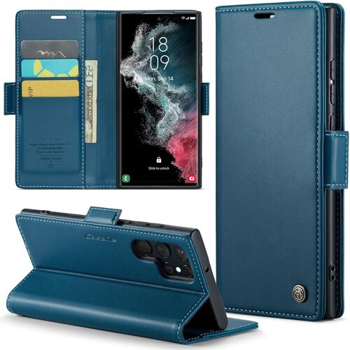 SJZG-Coque Pour Samsung Galaxy S22 Ultra Étui Portefeuille Wallet Cover En Cuir Pu Avec Cartes Magnétique Et Rfid Protection Antivol Folio Housse Samsung S22 Ultra Case, Bleu