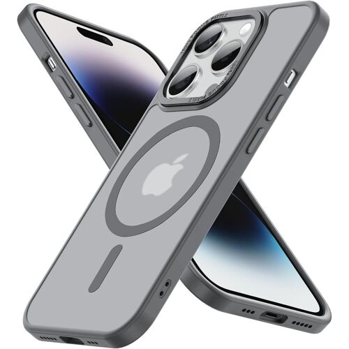 TRAHOO-Magnétique Coque pour iPhone 14 Pro (6,1 Pouces), Compatible with MagSafe Antichoc Ultime \u2013 Magnétisme Puissant et Protection Militaire -Etui Translucide Mat - Gris
