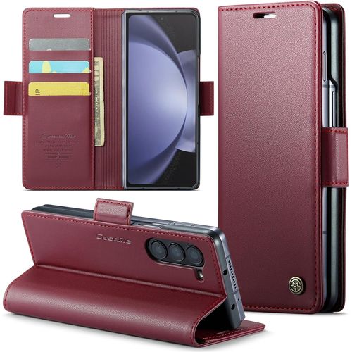 Kalanka-Coque Pour Samsung Galaxy Z Fold 5 Étui Portefeuille Wallet Cover En Cuir Pu Avec Cartes Magnétique Et Rfid Protection Antivol Folio Housse Samsung Z Fold 5 Case, Vin Rouge