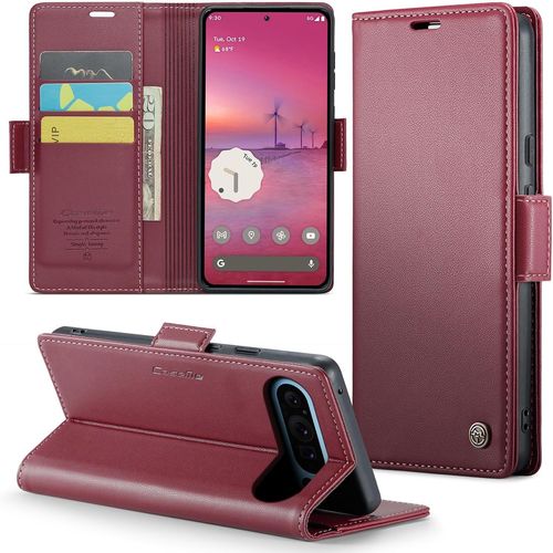 Sjzg-Coque Pour Google Pixel 9 Pro Xl Étui Portefeuille Wallet Cover En Cuir Pu Avec Cartes Magnétique Et Rfid Protection Antivol Folio Housse Google Pixel 9 Pro Xl Case, Vin Rouge