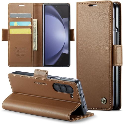 Coque Pour Samsung Galaxy Z Fold 5 Étui Portefeuille Wallet Cover En Cuir Pu Avec Cartes Magnétique Et Rfid Protection Antivol Folio Housse Samsung Z Fold 5 Case, Brun
