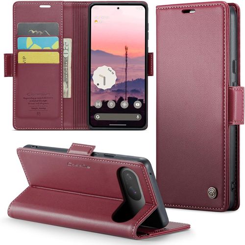 Kal-Coque Pour Google Pixel 9/9 Pro Étui Portefeuille Wallet Cover En Cuir Pu Avec Cartes Magnétique Et Rfid Protection Antivol Folio Housse Google Pixel 9 Pro Case, Vin Rouge