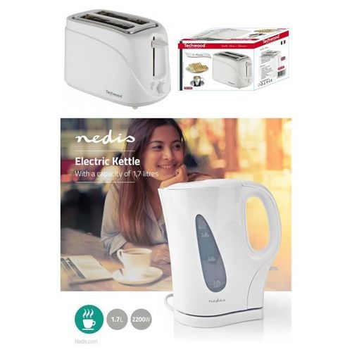 Pack Bouilloire 2200W 1L7 Blanche + Grill pain 700W double fentes