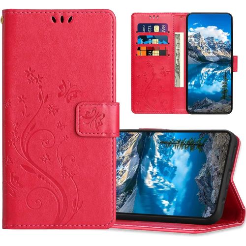Kal-Coque Pour Iphone 6s Plus/Iphone 6 Plus, Housse En Cuir Pu Avec Fonction De Support, Etui À Rabat Portefeuille Coque Compatible Avec Iphone 6s Plus/Iphone 6 Plus, Rouge Rosé