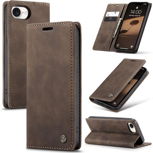 Kal-Coque Pour Iphone 16e / Iphone Se 4 / Iphone Se 2025 Pochette, Etui Protection Housse Premium En Cuir Pu, Etui À Rabat Pochette De Portefeuille Étui Pour Iphone 16e Case, Café
