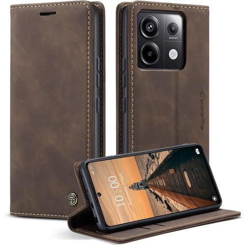 Kal-Coque Pour Xiaomi Redmi Note 13 Pro 5g 6.67"", Coque Xiaomi Poco X6 5g Pochette, Etui Protection Housse Premium En Cuir Pu,Etui À Rabat Pochette De Portefeuille Étui, Flip Case, Café