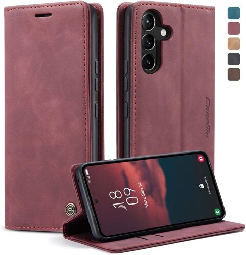 Coque Pour Samsung Galaxy A54 Clapet Case En Cuir Pochette Protection Portefeuille Rabat Etui Premium Housse Porte Carte Magnétique Étui Pour Samsung Galaxy A54, Vin Rouge