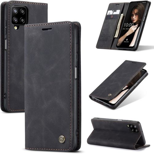 Kalanka-Coque Samsung Galaxy A12/M12, Housse Antichoc En Cuir Pu Premium Fentes Cartes Etui Pochette De Portefeuille Avec Fonction Support Case À Rabat Pour Samsung Galaxy A12/M12 - Noir