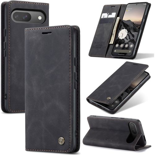 Kal-Coque Pour Google Pixel 9 Pro 5g Premium Housse Cuir Protection Pochette Rabat Portefeuille Flip Case Porte Magnétique Coque Étui Pour Google Pixel 9 Pro, Noir