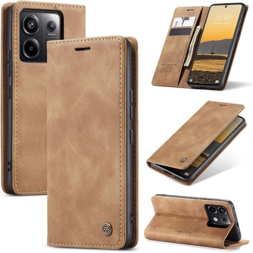 Kal-Coque Pour Xiaomi Redmi Note 13 Pro 5g Premium Housse Cuir Protection Pochette Rabat Portefeuille Flip Case Porte Magnétique Coque Étui Pour Redmi Note 13 Pro 5g, Brun