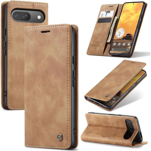 Kal-Coque Pour Google Pixel 9 Pro 5g Premium Housse Cuir Protection Pochette Rabat Portefeuille Flip Case Porte Magnétique Coque Étui Pour Google Pixel 9 Pro, Brun