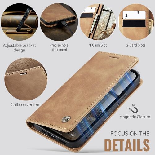 Tianyi-Coque Pour Iphone 13 Pro 5g Premium Housse Cuir Protection Pochette Rabat Portefeuille Flip Case Porte Magnétique Coque Étui Pour Iphone 13 Pro, Brun