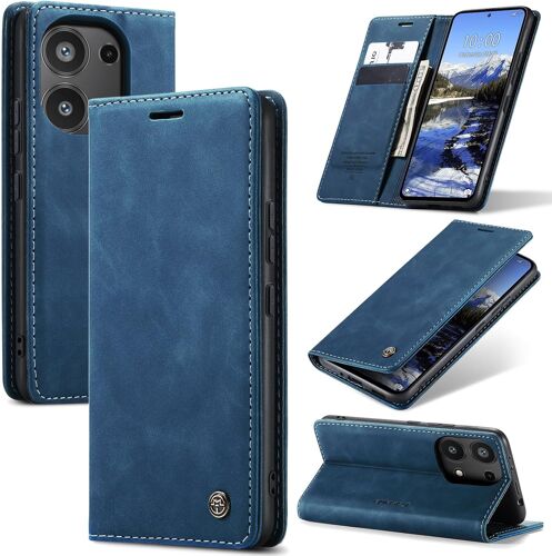 SJZG-Coque Pour Xiaomi Redmi Note 13 Pro 4G Premium Housse Cuir Protection Pochette Rabat Portefeuille Flip Case Porte Magnétique Coque Étui Pour Redmi Note 13 Pro 4G, Bleu