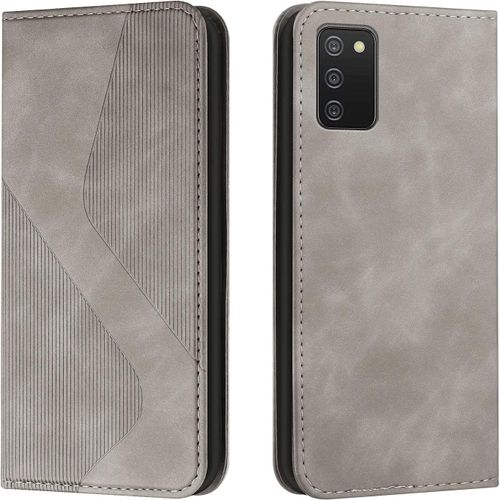 Kal-Coque Pour Samsung Galaxy A03s, Étui Cuir Portefeuille Avec Magnétique Flip Rabat, Housse A03s (Gris)