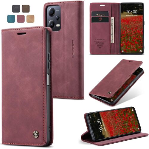 KAL-Coque Xiaomi Redmi Note 12 5G/Poco X5 5G Housse Pas Pour 4G] En Cuir Pu Premium Fentes Cartes Etui Pochette De Portefeuille Avec Fonction Support Rabat Redmi Note 12 5G/Poco X5 5G-Vin Rouge