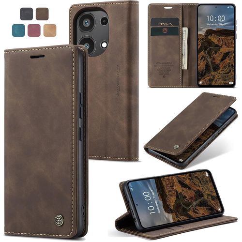 Kal-Coque Pour Xiaomi Redmi Note 13 Pro 4g Pochette, Etui Protection Housse Premium En Cuir Pu,Etui À Rabat Pochette De Portefeuille Étui Pour Xiaomi Redmi Note 13 Pro 4g Case, Café