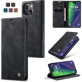 Kal-Coque Pour Iphone 15 Plus Pochette 6.70 Pouces, Etui Protection Housse Premium En Cuir Pu, Etui À Rabat Pochette De Portefeuille Étui Pour Iphone 15 Plus Case, Noir