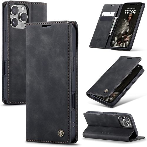 Kal-Coque Pour Iphone 16 Promax 5g Premium Housse Cuir Protection Pochette Rabat Portefeuille Flip Case Porte Magnétique Coque Étui Pour Iphone 16 Promax, Noir