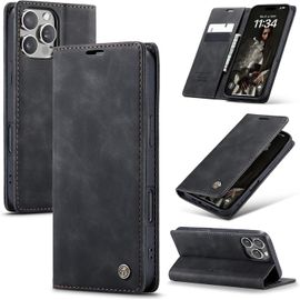 KAL-Coque Pour Iphone 16 Promax 5G Premium Housse Cuir Protection Pochette Rabat Portefeuille Flip Case Porte Magnétique Coque Étui Pour Iphone 16 Promax, Noir