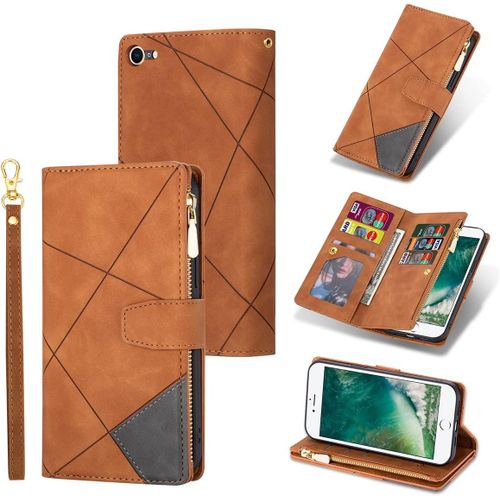 Kal-Coque Pour Iphone 16e, Etui En Cuir Pu Portefeuille Rétro Antichoc Housse Avec Fentes De Cartes Fonction Support, Fermeture Magnétique Flip Case Pour Iphone 16e 6.1 Inch, Diamant Brun