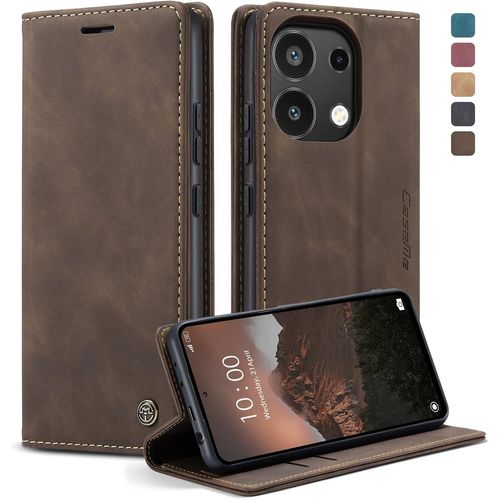 Kal-Coque Xiaomi Redmi Note 13 4g [Pas Pour 5g], Housse Antichoc En Cuir Pu Premium Fentes Cartes Etui Pochette De Portefeuille Avec Fonction Support Case À Rabat Pour Note 13 4g -Café