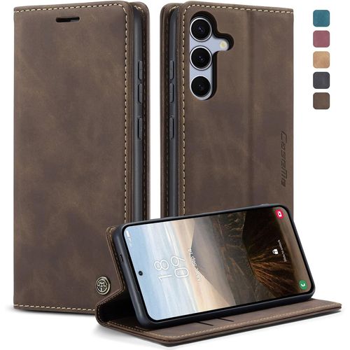 Kal-Coque Pour Samsung Galaxy S25 5g Etui Premium Housse En Cuir Pochette Protection Portefeuille Rabat Clapet Case Porte Carte Magnétique Flip Étui Pour Samsung Galaxy S25 - Café